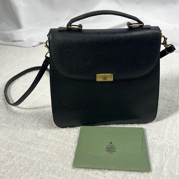 Mark Cross 1845 leather black top handle crossbody bag with 2 inside zip pockets - Picture 2 of 16